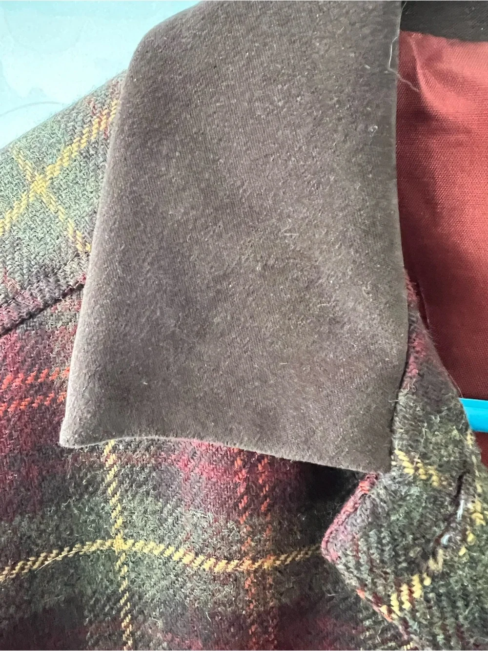 Vintage Talbots sz S tartan plaid shaket or barn coat deep rust red/ green. Wool